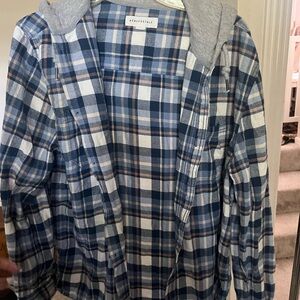 Aeropostale Men's Casual Blue and White Plaid Shirt